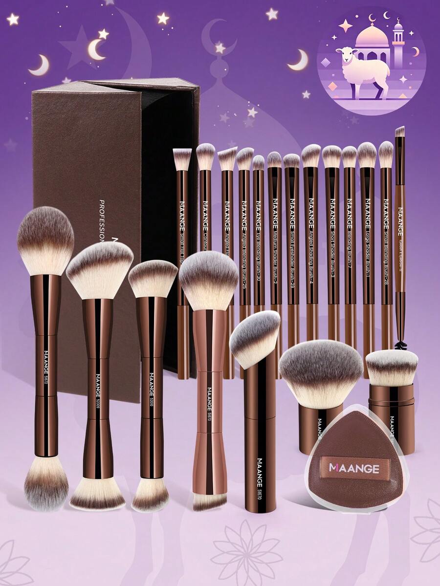 MAANGE 9 قطع/18 قطعة/20 قطعة/28 قطعة طقم فرش مكياج احترافية، تشمل فرش مكياج أنبوب ألومنيوم للوجه وإكسسوارات، مع علبة تخزين من الورق المقوى. تحتوي على فرشاة أساس قابلة للتمدد، فرشاة بودرة الطرف، فرشاة أحمر الخدود، فرشاة تحديد البروز، فرشاة ظلال العيون، فرشاة خلط، فرشاة تمويه. صنعت أدوات المكياج من ألياف ناعمة وصديقة للبشرة، سهلة الحمل، مثالية للسفر. يشمل الطقم مجموعة كاملة من فرش المكياج، طقم فرش المكياج، طقم مكياج، علبة هدايا المكياج، إلخ.