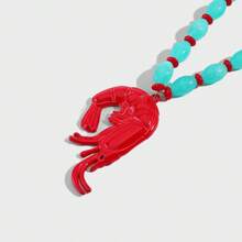 1pc New Beach Vacation Style Blue-Green Beaded Red Lobster Pendant Necklace, Suitable For Women To Wear On Vacation - Red - View 2