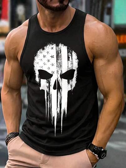 Camiseta sin mangas estampada de corte ajustado para hombre, chaleco informal de verano para hombre