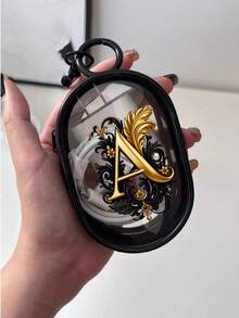 金色花卉字母 A-Z 便携迷你透明拉链收纳袋，小巧多功能收纳袋，耳机充电器收纳盒带钥匙扣，透明旅行配件，精致小巧，适合收纳小物件，数据线收纳袋，手链收纳袋，送给朋友、家人、情侣、女友的生日礼物，独立日礼物，毕业季礼物，教师节礼物 - 彩色 - 查看 8