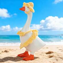 Desktop Goose Summer Outfit Creative Mini Goose Statue Crochet Bikini With Hat For Home Office Decor - amarillo - Ver 3