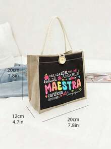 Multicolor Maestra Letter And Pencil Apple Pattern Print Tote Bag ,Reusable Tote - Multicolor - View 10