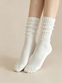 1/3/5/6/10 pares de calcetines blancos lisos para mujer, simples, de moda casual, versátiles, cálidos, suaves, elásticos y duraderos hasta el tobillo para uso diario - Blanco - Ver 3