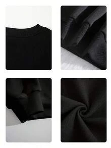 Plus Size Women's Casual Retro Portrait Print Crew Neck Sweatshirt, Suitable For Spring, Autumn And Winter Black - Black - View 6