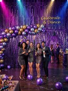 1/2/3/4pcs Metallic Shiny Purple Tinsel Curtain Decor, Metallic Foil Fringe Backdrop For Wedding, Birthday Party, Bridal Shower, Holiday Event, Graduation Prom Party - Purple - View 3