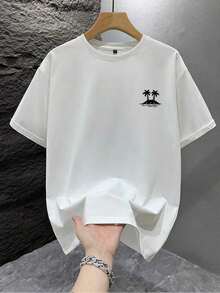 1 Men's Graphic Print T-Shirt, Beach Summer Wear, Loose Fit Short Sleeve T-Shirt For Men - White - View 3