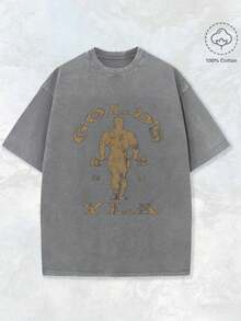 Gym Motivation Design With Golden Lettering & Weightlifting Art Print Washed T Shirt 230gsm, Round Neck Gym & Outdoor Sports Apparel, All-Season Fitness Shirt, Training Gear, Sporty Design, Durable Construction, Performance Wear, Casual Athletes, Halloween & Christmas Casual Wear, Gym Shirts, Comfortable Fit Shirt, Workout Clothing, Street Style, Fitness Enthusiasts2025 - 灰色 - 查看 12