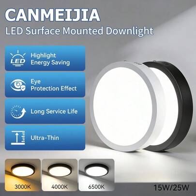 CANMEIJIA Moderne LED-plafondlamp met zichtbaar paneel, aluminium frame, zwart/wit, breed spanningsbereik 110-265V, vaste bedrading, 3-kleuren dimmen met geheugenfunctie, koel wit/neutraal wit/warm wit