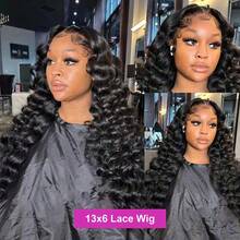 SHINEHAIR 13x6 HD Curly And Wavy Lace Front Wig, Pre-Plucked, 180% Density, Wet Look, Glueless, Human Hair - Natural Black - Xem 2