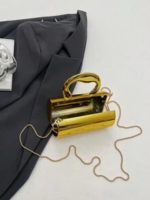 贝壳造型装饰包，迷你晚宴包，女士个性时尚链条口红包，适合情人节、派对、约会、单肩包、零钱包、金色耳机包、女士礼物、硬壳收纳包 - 金色 - 查看 10