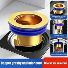 2-In-1 Bathroom & Kitchen Drain Core, Copper Toilet Drain Strainer, Anti-Odor & Anti-Insect Device, Spring-Loaded Self-Sealing Core, Straight Insertion Portable Drain Plug, Universal Hidden Drain Core, Leak-Proof Function, NYYL - Silver - View 5