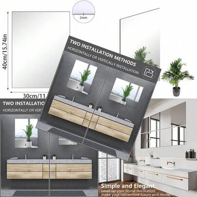 16 X 12'' Wall Mirror Tile Self Adhesive Frameless High Clear Mirror Sheet Wall Decor For Bedroom Living Room Bathroom Home Gym Hallway Door Etc 1pcs