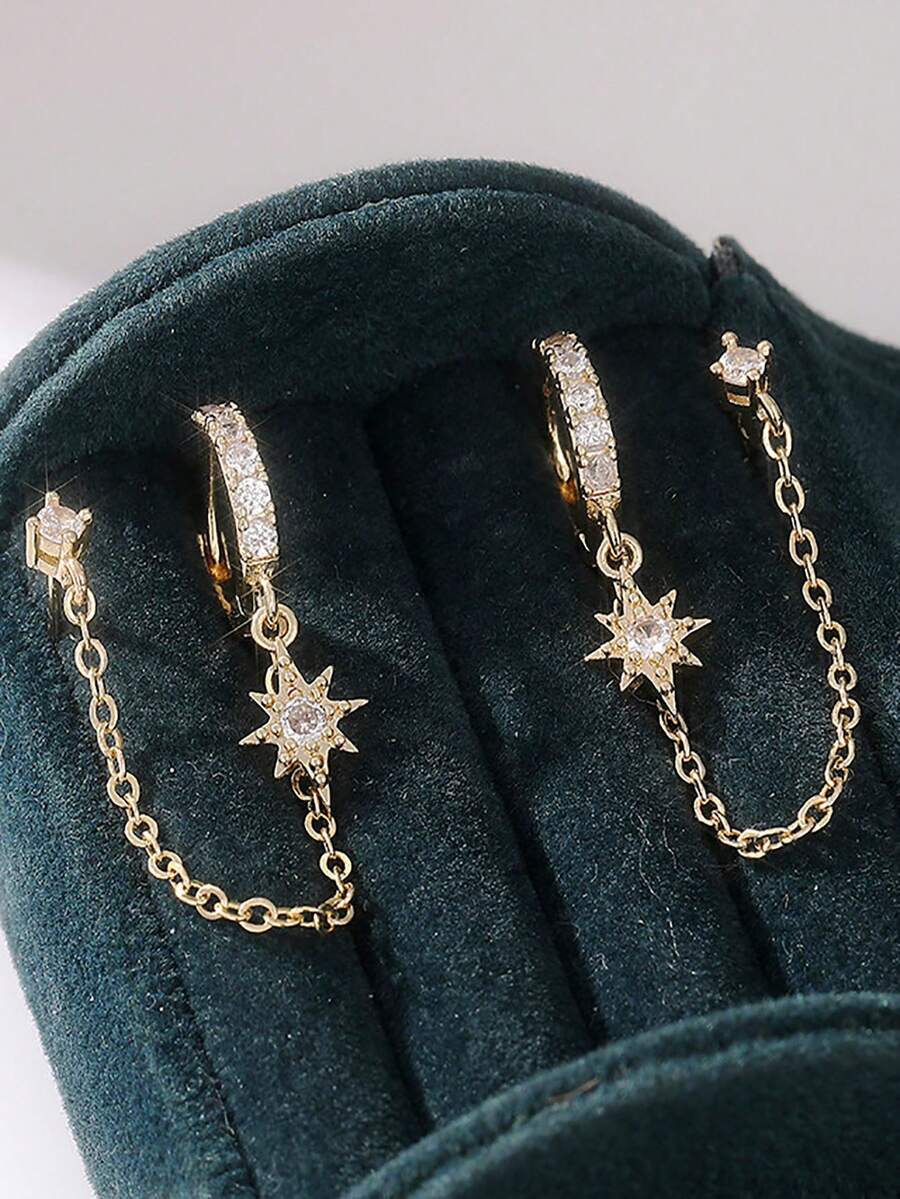 1 đôi bông tai hình ngôi sao đính đá Cubic Zirconia cao cấp, kiểu dáng cổ điển dành cho nữ, dây chuyền đính đá Zirconia, bông tai đinh tán có thể xếp chồng lên nhau, mạ vàng, phụ kiện trang sức dự tiệc.