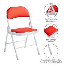 Set Of 4 Folding Chairs, Faux Leather Foldable Chairs With Metal Frame And Padded Seat, Easy To Fold And Store For Home, Office, Dining And Reception - Red - View 10