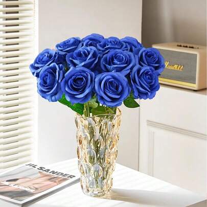 100 Pcs Artificial Roses, Blue Roses, Fake Flowers, For DIY Wedding Bouquets, Table Centerpieces, Bridal Showers, Valentine's Day Decor, Baby Shower Decor, Home Decor, Indoor Outdoor Decor, Vase Arrangements, Etc.