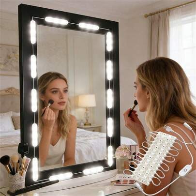 1 Usb-Powered Led Mirror Light With Adjustable Brightness. Features 6 Or 42 Adjustable Led Bulbs. Diy Self-Adhesive Full-Length Vanity Light Suitable For Dressing Tables And Bathroom Mirrors (Mirror Not Included).