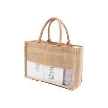 1 chiếc túi tote vải bố màu gỗ tự nhiên có cửa sổ phía trước | Túi mua sắm bằng vải lanh phong cách mộc mạc tối giản với cửa sổ trong suốt phía trước, túi tote chắc chắn, túi mua sắm, túi đựng quà, túi đựng đồ hàng ngày cho đám cưới, sinh nhật, sử dụng hàng ngày - Xem 3