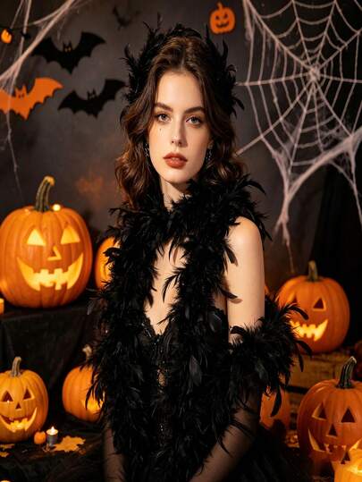 Khăn choàng lông vũ lễ hội, khăn quàng cổ lông vũ trang trí Halloween, phụ kiện lông vũ trang trí cây thông Noel