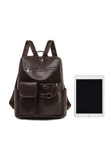 LECEY 1pc Fashionable Minimalist Patchwork Design Large Capacity Women Backpack, Suitable For Outdoor Travel And Daily Use, Back To School - Coffee - View 7
