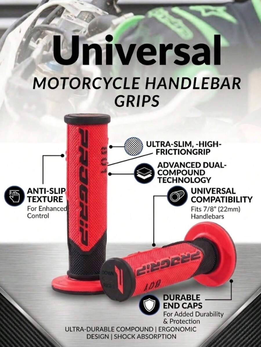 Progrip 801 摩托车把手胶，7/8 英寸（22 毫米）通用防滑橡胶把手胶，适用于越野摩托车/公路摩托车/全地形车 - A - 查看 1