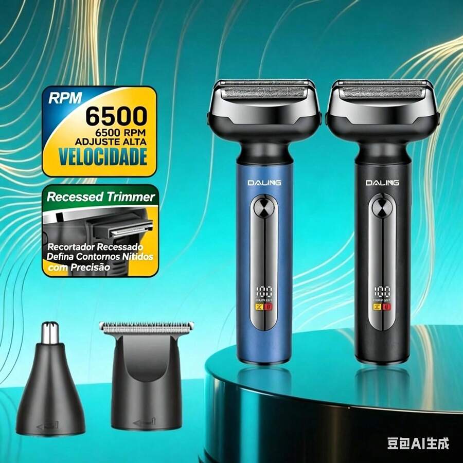 This Men's Electric Shaver Features A Floating Design With Three Curved Blades, A Type-C Interface For Fast Charging And Longer Battery Life, An IPX7 Water Resistance Rating, And Skin-Friendly Blades For A Smooth Shaving Experience. - 顏色隨機 - 查看 1
