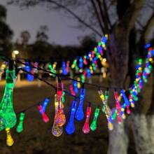 11.98m, 6.98m And 5.0m Solar Powered String Lights With 8 Flashing Modes And 100, 50 Or 20 LED Bulbs. Made Of Modern Style Plastic With Switch Control, Suitable For Garden, Christmas, Wedding, Birthday And Holiday Decoration. IP65 Waterproof. - Solar Water Droplets - View 3