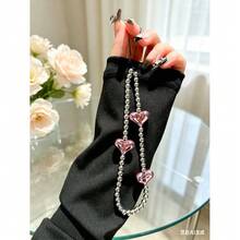1pc Silver Sweet Electroplated Pink Heart Phone Case Strap Wristband Earphone Pendant Bag Charm For Girls Gifts For Mother Family Friends Birthday Holiday Phone Charm Phone Chain Cute Portable - 銀色 - 查看 4