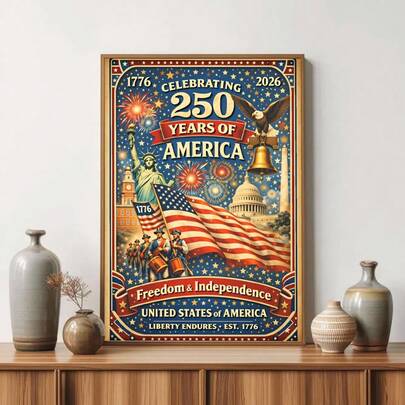 1pc 250th Anniversary Of America Wall Art, 1776-2026 Vintage Patriotic Poster, USA Freedom & Independence Decor (Unframed)