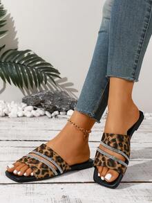 Europäischer und amerikanischer Stil Große Größen Damen bequeme einfache Träger große Blume Quadratische Zehenkappe Flache Slide Sandalen, Lässige Mode Outdoor Strand Sommer Schuhe - Verschiedenfarbig - Übersicht 4
