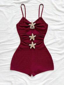 Mono de mujer con decoración de estrella de mar hueca, adecuado para fiesta y uso en casa - Burdeos - Ver 5