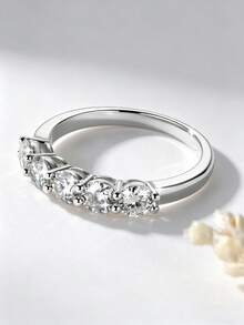 1枚5石叠戴莫桑石戒指，女士时尚4毫米*5颗圆形莫桑石叠戴戒指，周年纪念生日礼物 - CU-RMO-052 - 查看 4