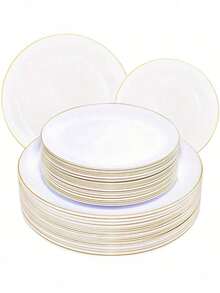 Bộ 50/20/10/1 đĩa trắng viền vàng - Đĩa ăn tối viền vàng trắng kích thước 10.25 inch và 7.5 inch - Lý tưởng cho đám cưới, tiệc sinh nhật, ngày lễ, dã ngoại, tiệc chiêu đãi, Ngày của Mẹ, tiệc tốt nghiệp, các buổi giao lưu và nhiều dịp khác. - trắng - Xem 2