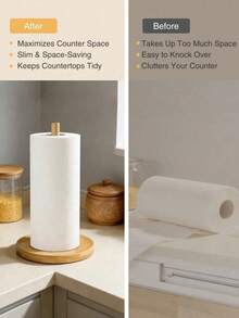 1 pieza Soporte para caja de pañuelos de bambú, dispensador de película adherente sin instalación, estante para toallas de papel, estilo japonés ahorrador de espacio multifuncional, almacenamiento versátil para cocina, baño, encimera y escritorio, regalo para organizadores del hogar - Multicolor - Ver 5