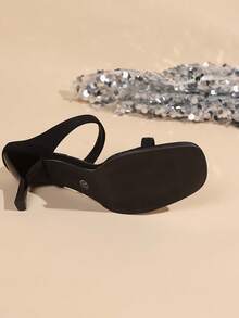 Giày sandal cao gót mũi nhọn một quai màu đen gợi cảm mới dành cho nữ, thích hợp cho tiệc tùng và đám cưới. - màu đen - Xem 9