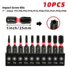 Bộ 10 mũi vít chống va đập, chống trộm, làm bằng thép S2, hình sao chống trộm (T7-T40), gia công chính xác bằng máy CNC, dài 1 inch. - B-đen - Xem 11