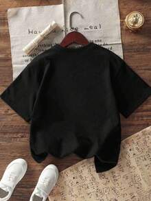 Disney Camiseta de manga corta con estampado de dibujos animados con temática retro de Toy Story, casual y sencilla, adecuada para un uso cómodo y de moda en primavera y verano, apta para niños y niñas, regalo ideal para vacaciones. - Negro - Ver 3