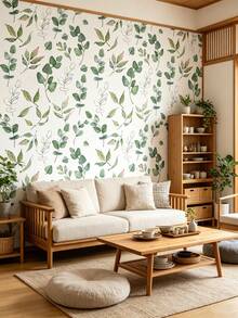 1 Roll Green Leaf Wallpaper, Bohemian Style Removable Design Wallpaper. Its Design Adopts A Modern Minimalist Self-Adhesive Style, Suitable For Cabinet Decoration, Bedroom Accent, Wall Panels With Removable Stickers, And Special Wall Surfaces Or Interior Decoration For The Entire Room. - Multicolor - View 10