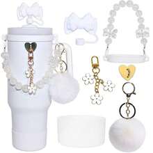 适用于30盎司和40盎司保温杯的5件套配件，包括10毫米吸管盖、瓶提手带、心形挂钩、硅胶套和钥匙扣挂件，是情人节礼物和户外活动的理想之选。 - 彩色 - 查看 15