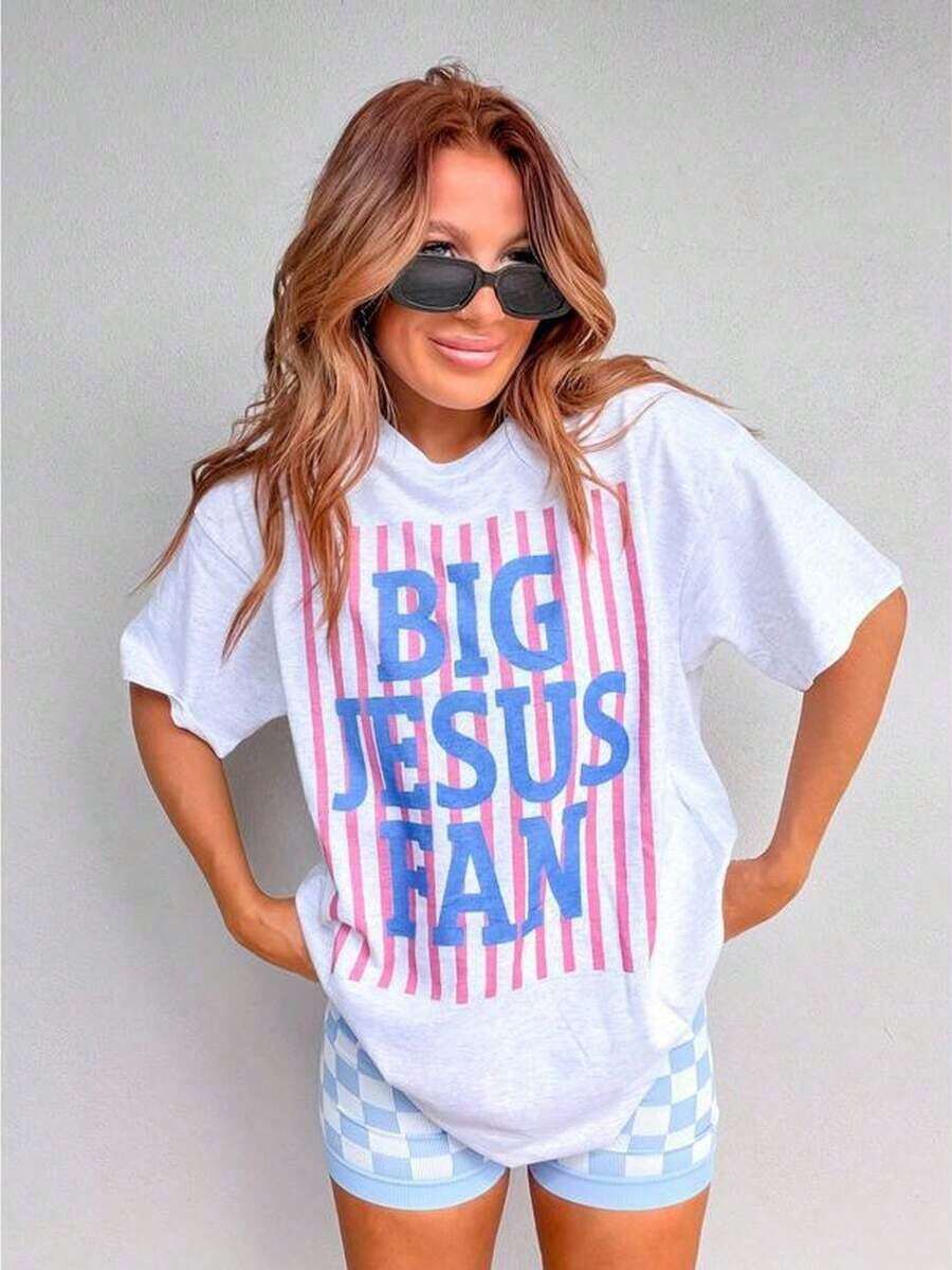 Big Jesus Fan Graphic Top – Loose Fit, Relaxed Style - White - View 1