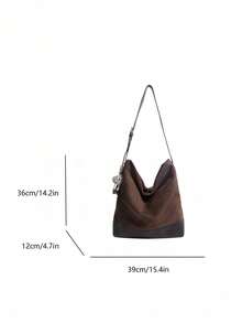 [Vintage Washed Tote Bag - Distressed Hardware Shoulder Bag For Mature Women, Multi-Compartment Water-Resistant, Caramel Brown Minimalist Style, Suitable For Commuting, School, Exploring Shops, All Seasons] - Coffee - View 6