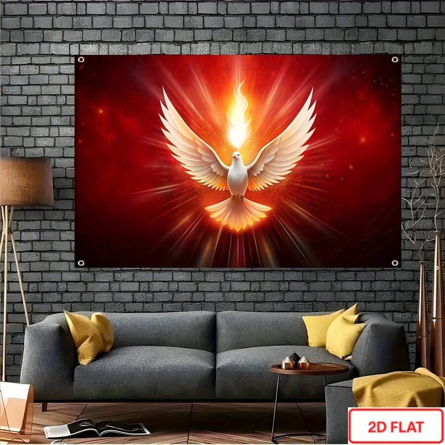 Pentecost Party Banner | Holy Spirit Dove & Holy Fire Design, Vibrant Polyester Religious Decor For Christian Celebrations, Church Events, And Spiritual Gatherings, Church Event,Headscarf,Banner,Flag,Room Deocr,Wall Deocr,Living Room Deccor, 2D Flat Tapestry, Local Printed Textile Wall Decor Garden Flag, Polyester Decorative Wall Hanging, Room Banner, Wall Banner, For College Dorm Decor, Outdoors, Parties, Festival Gifts Birthday Graduation Room Decor Home Decor Wall Decor Bedroom Decor Wall Art Poster Home Decor Living Room Tapestry For Room Wall Tapestry Room Decoration Stuff Gifts Suitable For Party Daily Anniversary Party Valentine's Day Wedding Anniversary Easter Mother's Day Graduation Father's Day Birthdays Anniversaries Thanksgiving, Christmas, Halloween, New Year's, Tea Room, Bedroom, Living Room, Indoor Home, Outdoor Flag Wall Tapestry - Multicolor - View 1