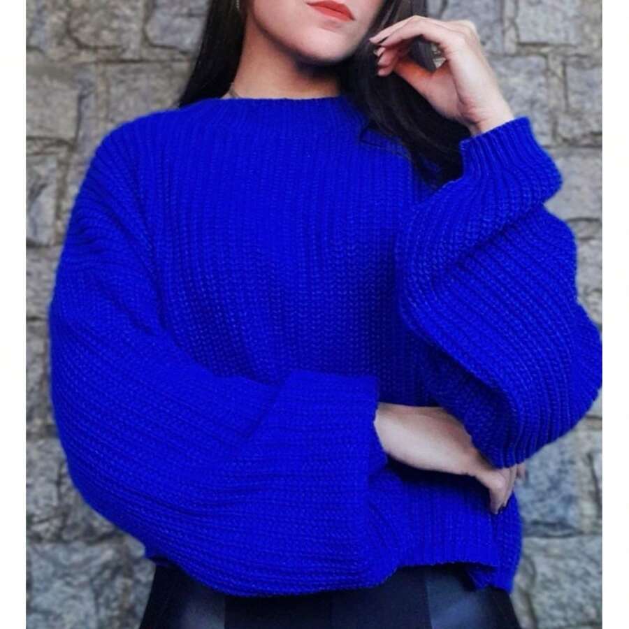 Women's Knitted Sweater - Blue Pen - View 1