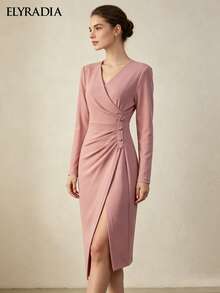 ELYRADIA Đầm dự tiệc mùa hè thanh lịch, đầm phù dâu, đầm dự tiệc cưới, đầm công sở, đầm màu hồng dáng xẻ cao, đầm thường ngày đi biển, đầm dự tiệc nghỉ mát. - Hồng - Xem 4