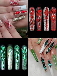 Bộ dụng cụ đính đá trang trí móng tay 24 ô, đá thủy tinh màu đỏ nhạt hỗn hợp, mặt phẳng: hình kim cương tròn, hình giọt nước, hình bướm, hình trái tim – nhiều kích cỡ, lý tưởng cho phụ nữ và bé gái tự thiết kế móng tay. - Đỏ - Xem 4