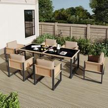 Polyrattan Dining Table And Chair Set, Garden Furniture, 6-Person Garden Dining Set With Armchairs, Removable And Washable Fabric Covers - 黑色,棕色 - 查看 5
