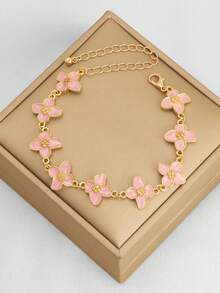 1pc Summer Luxury Retro Fashionable Fresh Pastoral Casual Elegant Petite Floral Bracelet, High-End Aesthetic - Pink - View 7