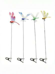 1/4pcs Realistic Dragonfly Clips, Pest Repellent Lobster Clips, 3D Simulated Fake Dragonfly Decorative Clips, Plastic Dragonfly Garden Hummingbird Decorative Stakes With Support, Suitable For Indoor And Outdoor - Multicolor - View 3