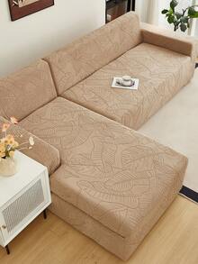 1件装树叶印花沙发套，北欧现代简约风格高弹加厚沙发套，适用于1/2/3/4人座L型沙发，适合客厅、卧室、酒店室内装饰 - 駝色 - 查看 3
