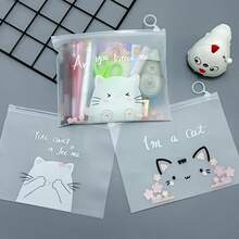 6 túi đựng tài liệu trong suốt cỡ A5 - Họa tiết mèo hoạt hình dễ thương, dung tích lớn, khóa kéo, đồ dùng văn phòng phẩm - Bộ - Xem 7