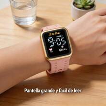 ZOEA Sports Smartwatch With Breathable Perforated Strap + Square Touchscreen + Fitness Style + Daily/Sport Use + Smartwatch - 粉色 - 查看 3